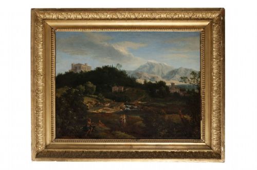 Dipinto paesaggio classico con figure Sec. XVII - XVIII