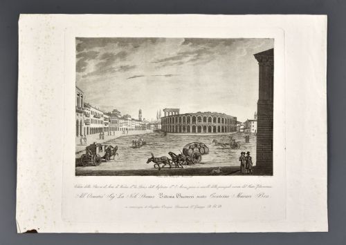 Bennassuti Giuseppe "Vue La Place d’armi de Vérone appelée le Bra et l’amphithéâtre appelé l’Arena pris aux portes de l’entrée principale du théâtre philharmonique
    